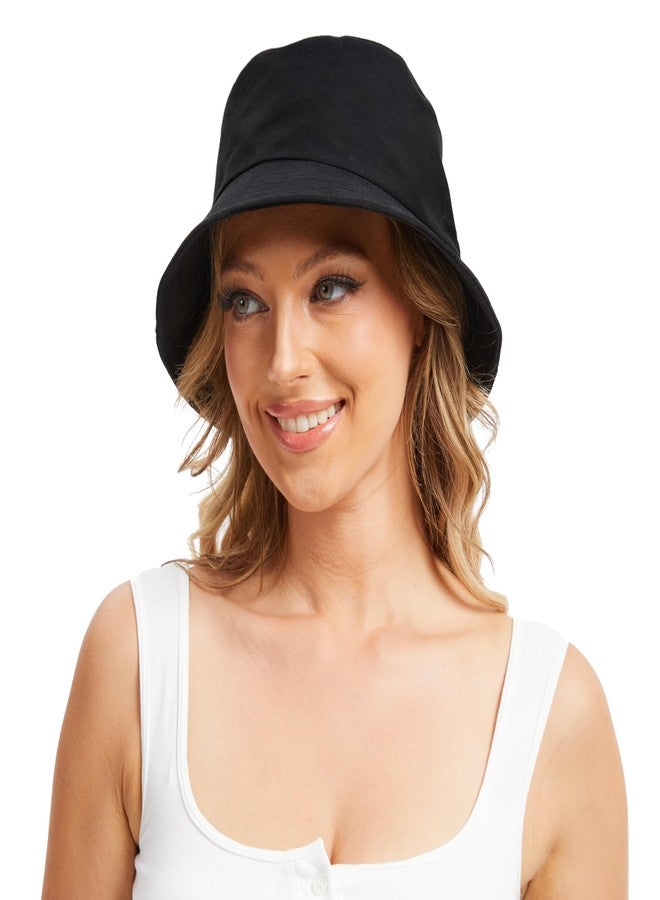 Sydbecs Bucket Hat for Women Men, Reversible Cotton Summer Sun Beach Cap Solid Color Style (Black) - Image 2
